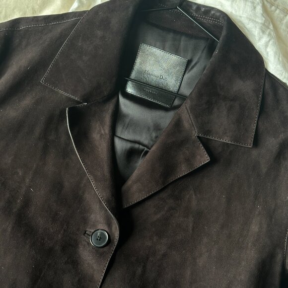 MASSIMO DUTTI DARK BROWN SUEDE LEATHER JACKET - SIZE SMALL - Picture 8 of 9